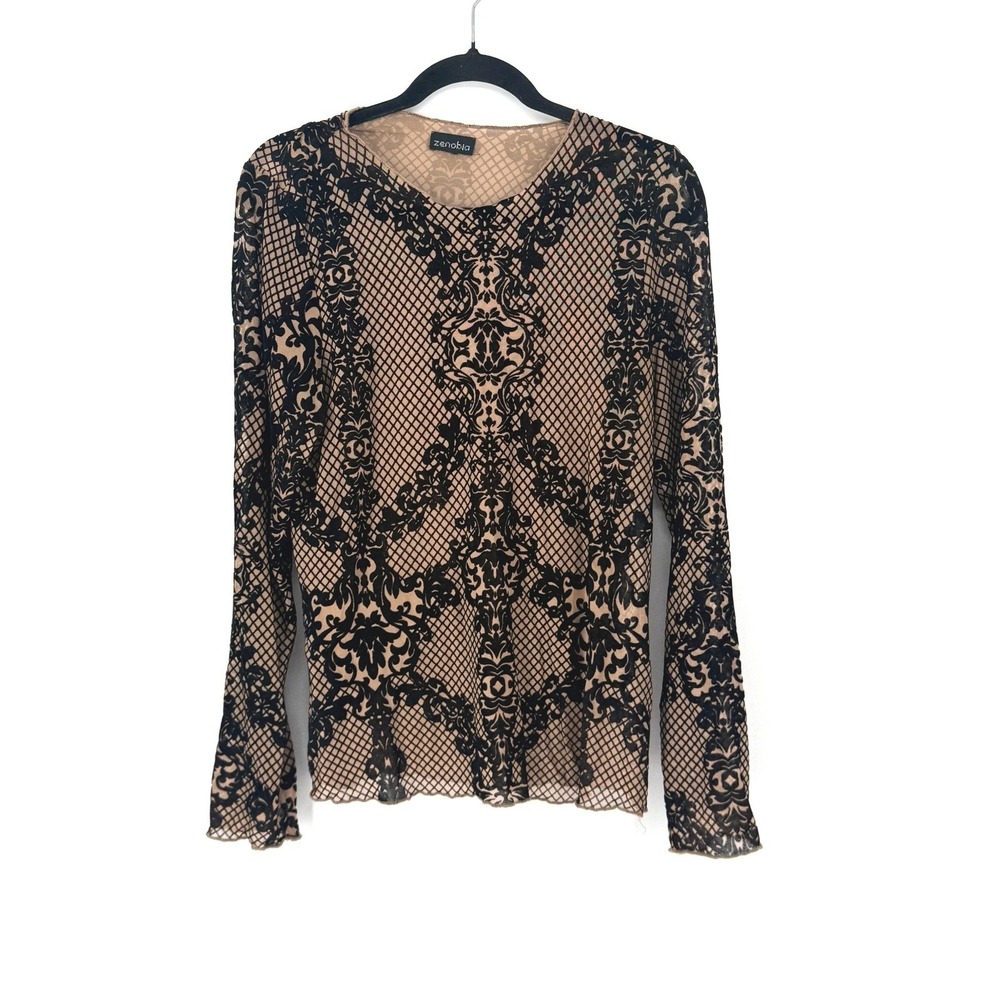Y2K Sheer Velvet Burnout Whimsigoth Mesh Top Gothic Witchy Victorian Size L